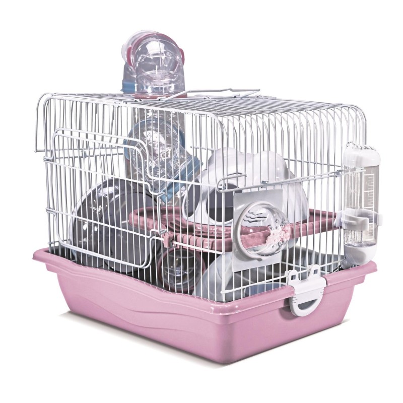 Klatka dla gryzoni do czasowego pobytu 35,5x26,6x27,5 cm, biało/różowa