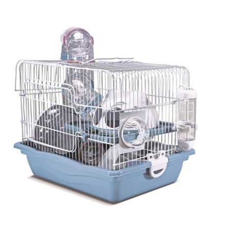 Klatka dla gryzoni do czasowego pobytu, 35,5x26,6x27,5 cm, biało/niebieska