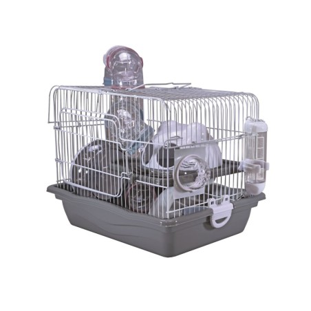 Klatka dla gryzoni do czasowego pobytu, 35,5x26,6x27,5 cm, biało/szara