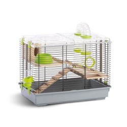 Klatka dla gryzoni do czasowego pobytu, PINO NATURA, z elementami drewnianymi, szary, 45 x 27 x 34 cm
