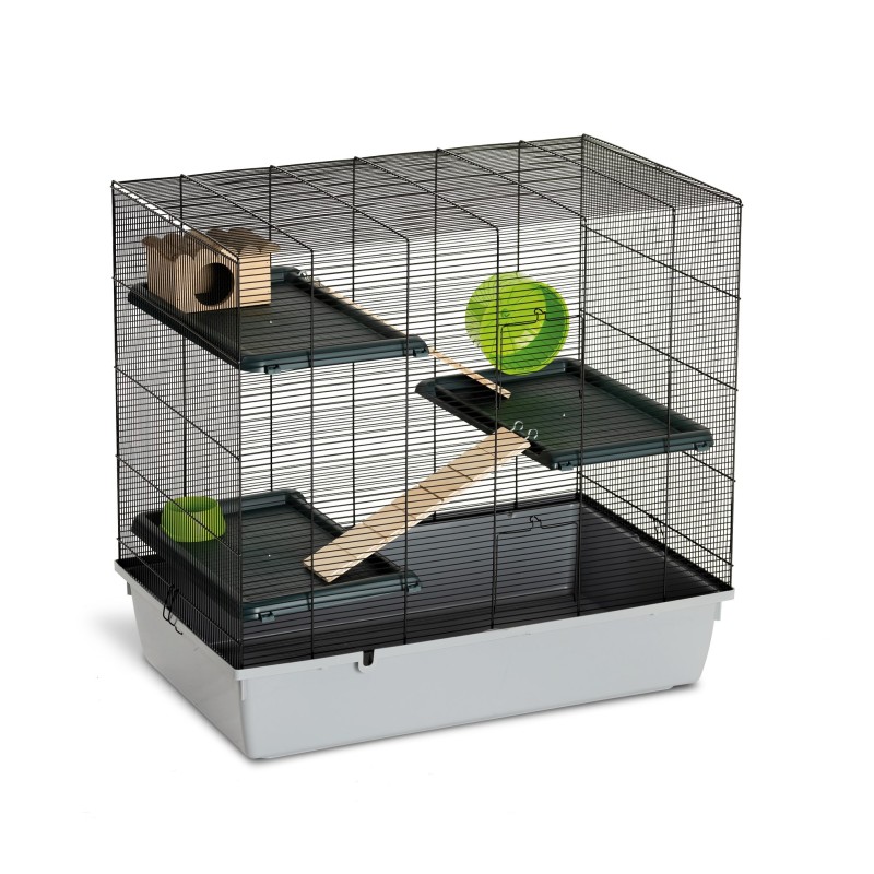 Klatka dla gryzoni, HORACIO NATURA, z elementami drewnianymi, szary, 75 x 47 x 73 cm