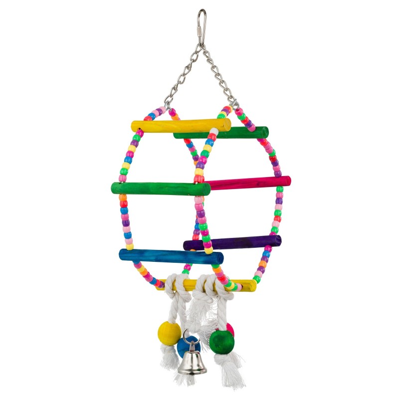 Huśtawka, dla ptaków, wisząca, drewniana, 30 cm, z bawełnianymi sznurkami