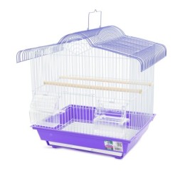 Klatka dla ptaków, zaokrąglona, fioletowo-biała,  wym. 36 x 28.8 x 40,2cm