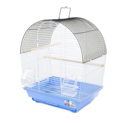 Klatka dla ptaków, zaokrąglona niebieska,drut kolor czarny i niebieski,  wym. 36 x 28.8 x 46cm