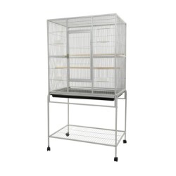 Woliera dla ptaków, srebrna, na kółkach, wym.82 x 52 x 150cm