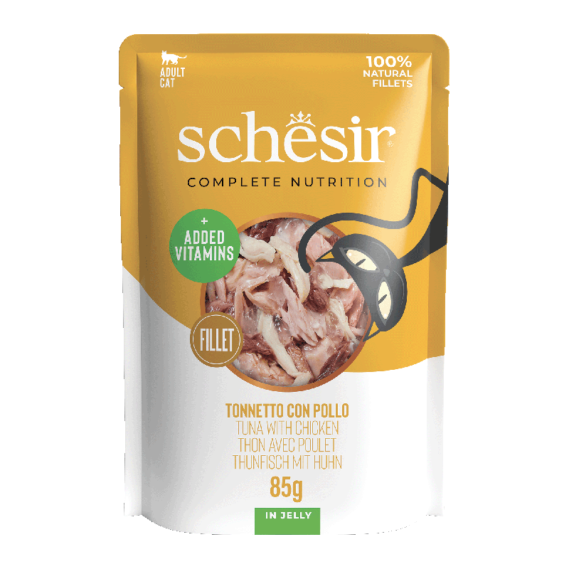 C&B, karma mokra, dla kotów, tuńczyk z kurczakiem w galarecie, 85 g, saszetka