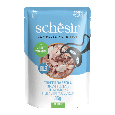 C&B, karma mokra, dla kotów, tuńczyk z okoniem morski w galarecie, 85 g, saszetka