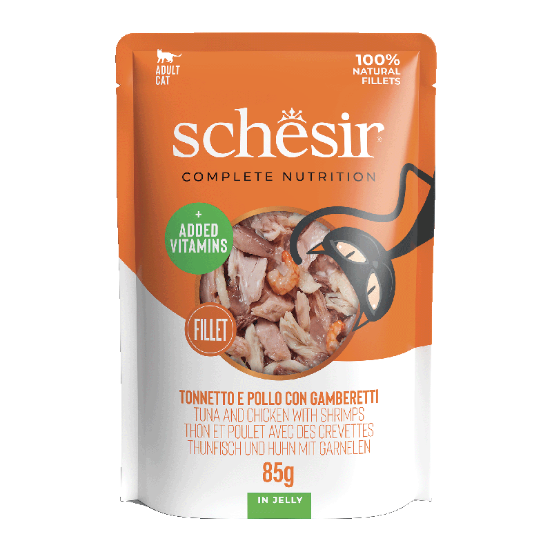 C&B, karma mokra, dla kotów, tuńczyk z kurczakiem i krewetkami w galarecie, 85 g, saszetka