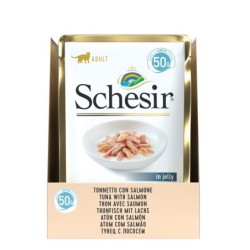 Karma mokra, dla kotów, tuńczyk z łososiem w galarecie, 50 g, saszetka