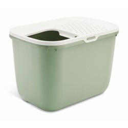 Hop In, kuweta dla kota, biało-zielona, platik, wejście u góry, 58,5x39x39,5cm