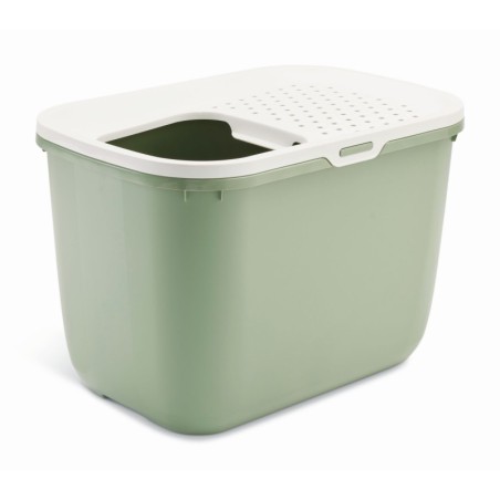 Hop In, kuweta dla kota, biało-zielona, platik, wejście u góry, 58,5x39x39,5cm