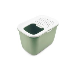 Hop In, kuweta dla kota, biało-zielona, platik, wejście u góry, 58,5x39x39,5cm