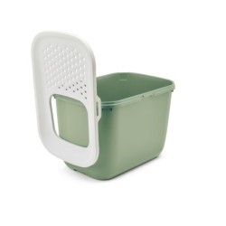 Hop In, kuweta dla kota, biało-zielona, platik, wejście u góry, 58,5x39x39,5cm