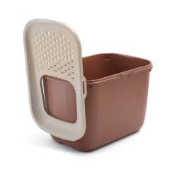 Hop In, kuweta dla kota, kolor szampański/ ceglany, plastik, wejście u góry, 58,5x39x39,5cm