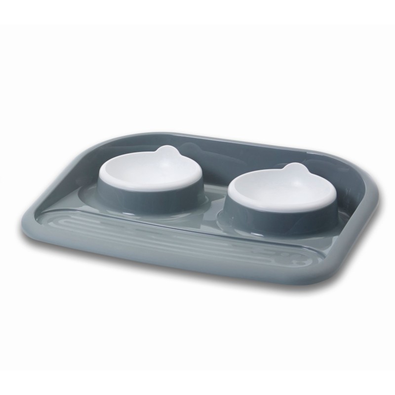 Butler, zestaw 2 misek, dla kota/ małego psa, biała z podstawką, plastik, 2x300ml