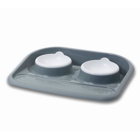 Butler, zestaw 2 misek, dla kota/ małego psa, biała z podstawką, plastik, 2x300ml