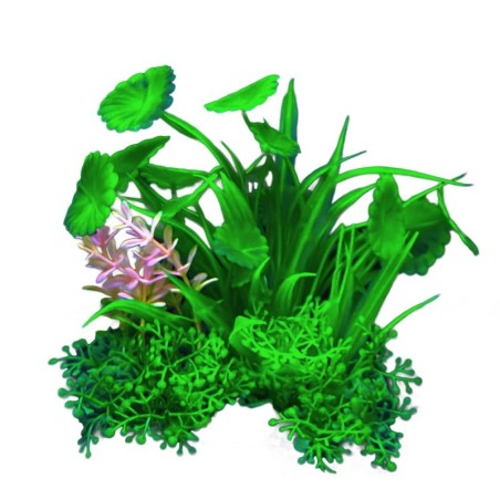 Aqua Natura,  roślina, do dekoracji akwarium, zielona z dodatkiem różowego, plastikowa, 12 cm , płaskie okrągłe liście