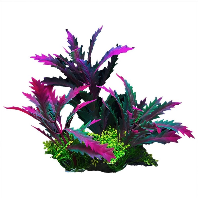 Aqua Natura,  roślina, do dekoracji akwarium, zielona, plastikowa, 12 cm , fioletowe rozłożyste liście