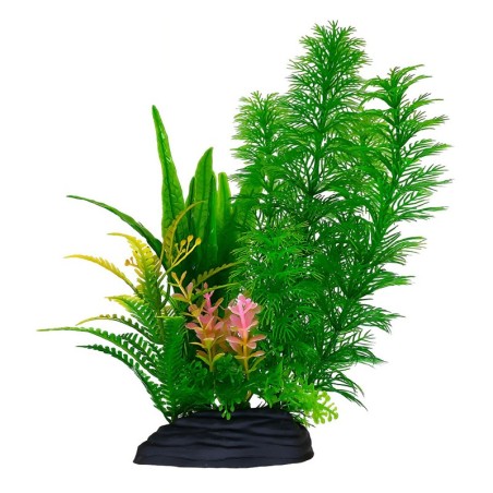 Aqua Natura,  roślina, do dekoracji akwarium, zielona z różowym akcentem, plastikowa, 20 cm , paprotka i spirulina