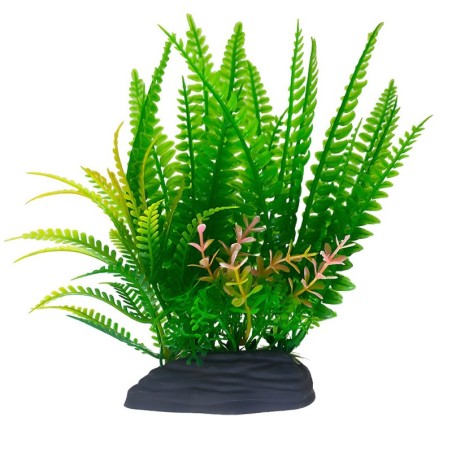 Aqua Natura,  roślina, do dekoracji akwarium, zielona, plastikowa, 18 cm , paproć z żółtymi końcówkami