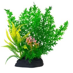 Aqua Natura,  roślina, do dekoracji akwarium, zielona, plastikowa, 18 cm , mix roślin z różowo-żółtymi akcentami