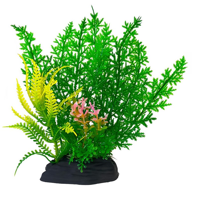 Aqua Natura,  roślina, do dekoracji akwarium, zielona, plastikowa, 18 cm , mix roślin z różowo-żółtymi akcentami