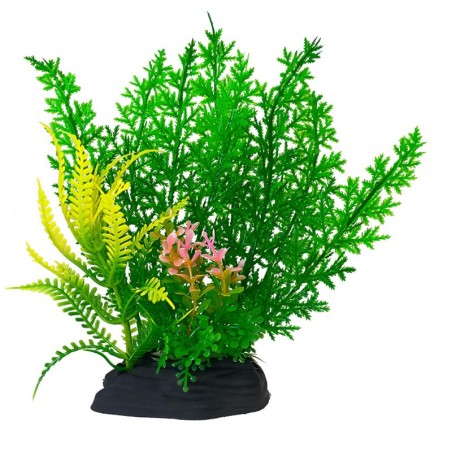 Aqua Natura,  roślina, do dekoracji akwarium, zielona, plastikowa, 18 cm , mix roślin z różowo-żółtymi akcentami