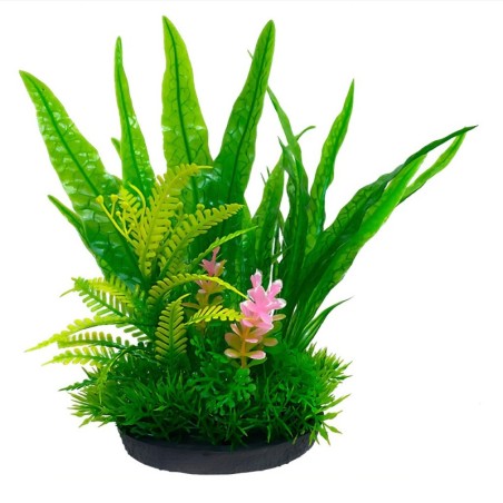 Aqua Natura,  roślina, do dekoracji akwarium, zielona, plastikowa, 18 cm , paproć i wodororost leśny z różowym akcentem
