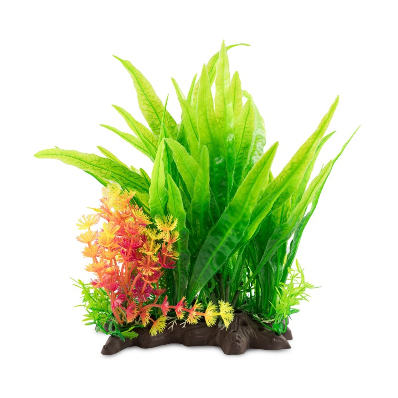 Aqua Natura,  roślina, do dekoracji akwarium, zielona, plastikowa, 28 cm , mix wodorostów z żółtym akcentem