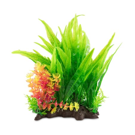 Aqua Natura,  roślina, do dekoracji akwarium, zielona, plastikowa, 28 cm , mix wodorostów z żółtym akcentem