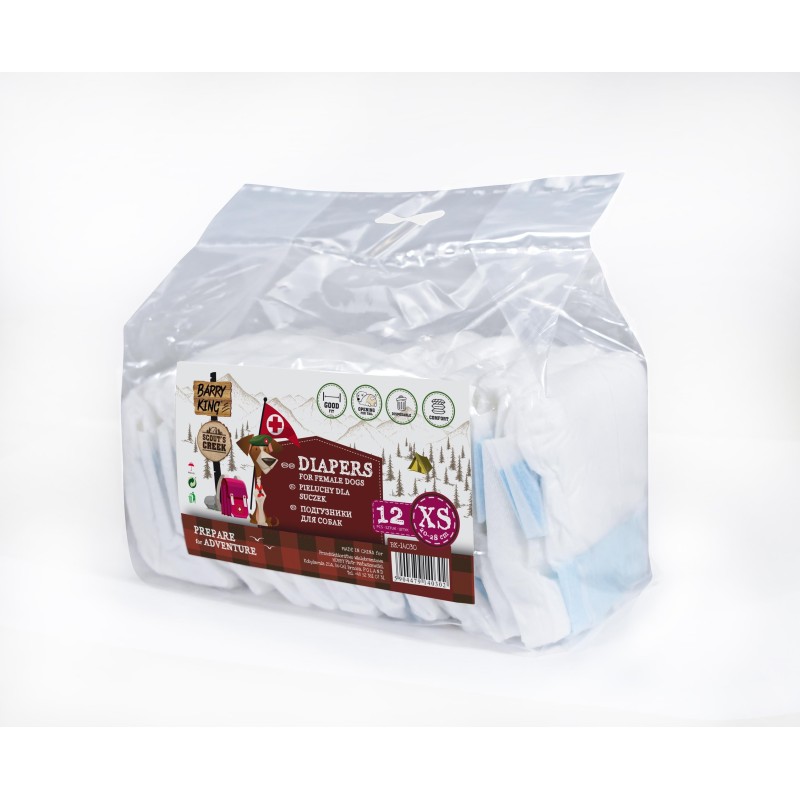 Pieluchy dla suczek, XS, obwód pasa 20-28 cm, 12 szt.
