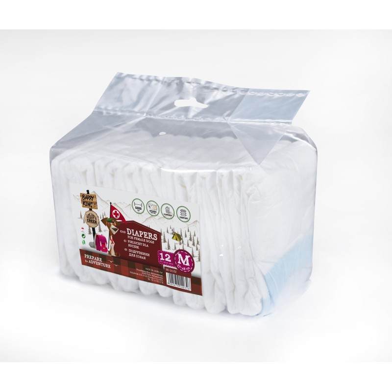 Pieluchy dla suczek, M, obwód pasa 32-48 cm, 12 szt.