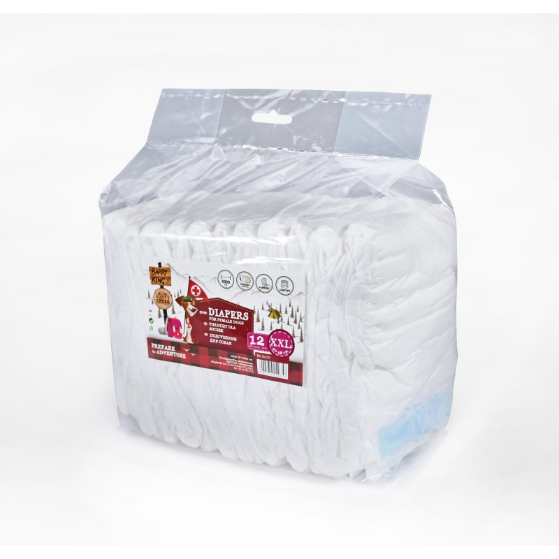 Pieluchy dla suczek, XXL, obwód pasa 40-58 cm, 12 szt.