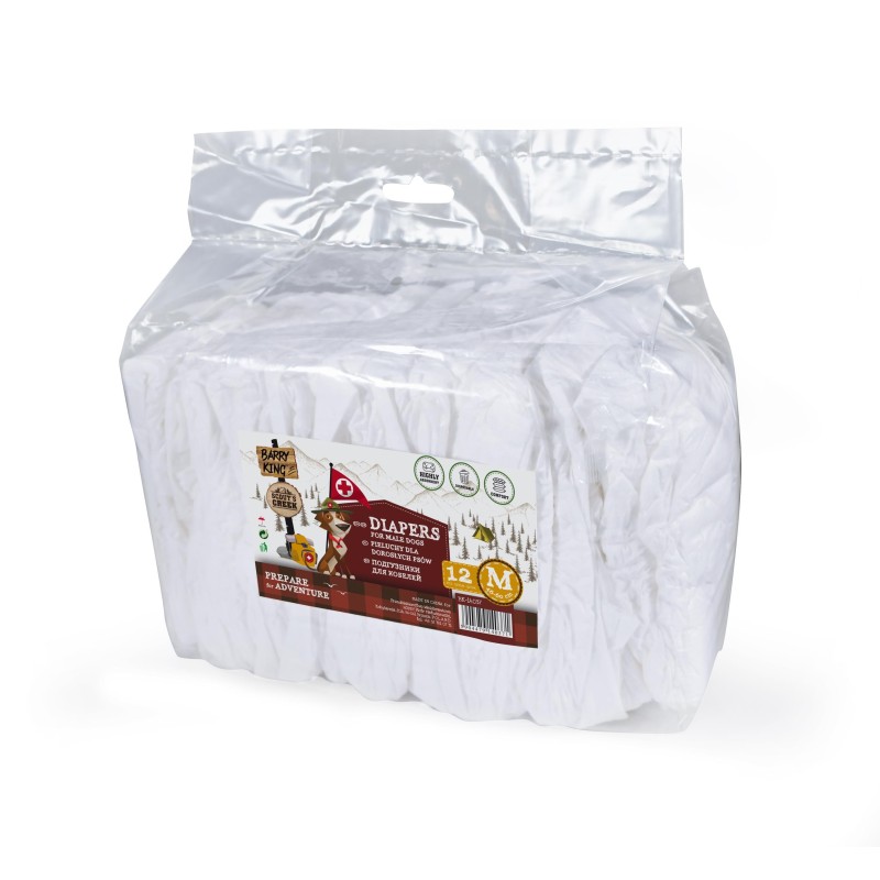 Pieluchy dla psów, M, obwód pasa 46-60 cm, 12 szt.