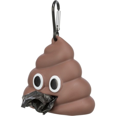 Poop emoji, pojemnik na woreczki na odchody, dla psa, brązowy, 8 x 5 cm,  z 1 workiem 15 torebek