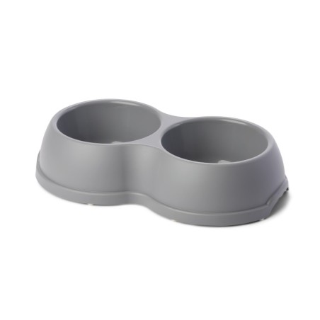 Miska plastikowa podwójnadla psów i kotów M, 0,5L,  szara, 26x15cm,