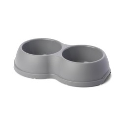 Miska plastikowa podwójna dla psów i kotów L, 1,2L,  szara, 35x20cm,