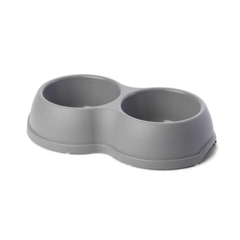 Miska plastikowa podwójna dla psów i kotów L, 1,2L,  szara, 35x20cm,
