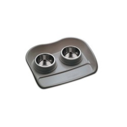 Zestaw:  2x miska 1,3L ze stali nierdzewnej + podkładka dla psów, szary, 66x49x12cm