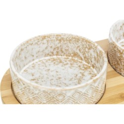 Zestaw misek, dla psa, ceramika/bambus, białe/ecru, 2 × 0.8 l/o 16 cm/39 × 8 × 20 cm
