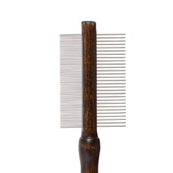 Ekskluzywny grzebień dwustronny,dla zwierząt,rączka drewno bukowe,metalowe zęby, 29/78 pinów, wym.5,4x18,9cm