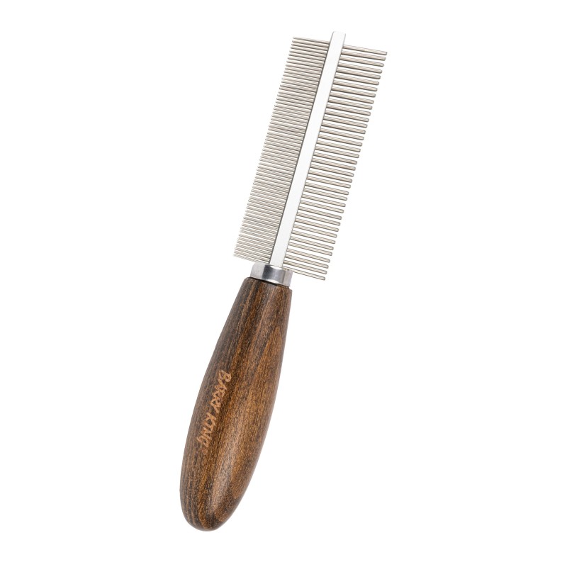 Ekskluzywny grzebień dwustronny,dla zwierząt, z metalową nasadą, drewno bukowe, 38/65 pinów, wym.4x18,8cm