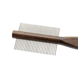 Ekskluzywny grzebień dwustronny,dla zwierząt, trzonek drewno bukowe, metalowe piny, 29/78 pinów, wym.5,4x21cm