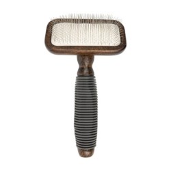 Ekskluzywna szczotka pudlówka prostokątna, dla zwierząt, drewno bukowe, stal, tworzywo TPR, wym. 9,4x16,4cm