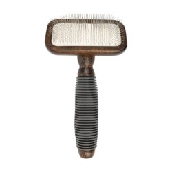 Ekskluzywna szczotka pudlówka prostokątna, dla zwierząt, drewno bukowe, stal, tworzywo TPR, wym. 11x16,9cm