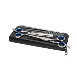 Ekskluzywny zestaw gromerski dla zwierząt,  3 elementy: nożyczki do sierści, degażówki, grzebień metalowy, plus etui