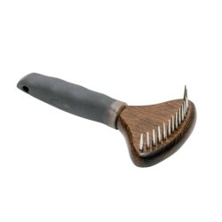 Ekskluzywne zgrzebło, dla zwierząt, drewno bukowe, stalowe piny, tworzywo TPR, wym.9,5x17,5cm