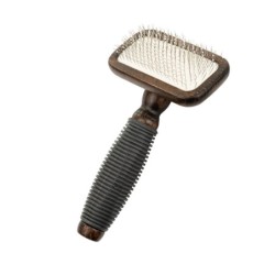 Ekskluzywna szczotka pudlówka prostokątna, dla zwierząt, drewno bukowe, stal, tworzywo TPR, wym. 9,4x16,3cm