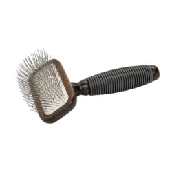 Ekskluzywna szczotka pudlówka prostokątna, dla zwierząt, drewno bukowe, stal, tworzywo TPR, wym. 9,4x16,6cm