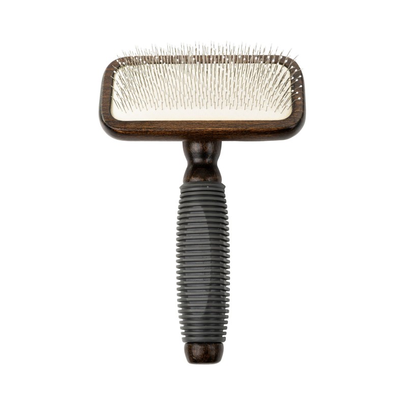 Ekskluzywna szczotka pudlówka prostokątna, dla zwierząt, drewno bukowe, stal, tworzywo TPR, wym. 11x16,8cm